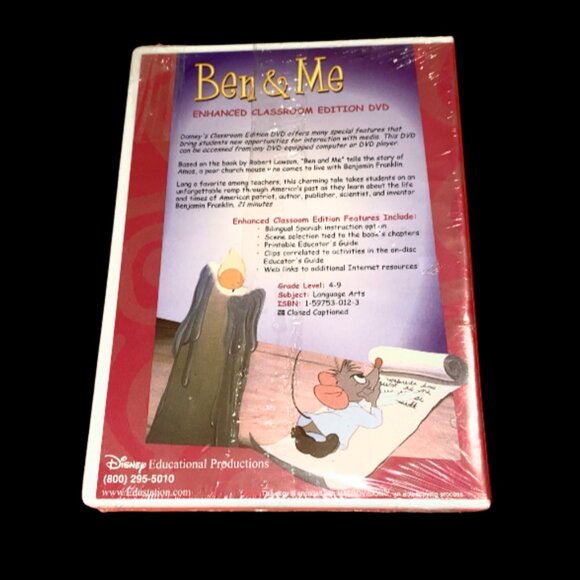 Disney Ben & Me Enhanced Classroom Edition DVD Benjamin Franklin Church Mouse - Picture 2 of 2